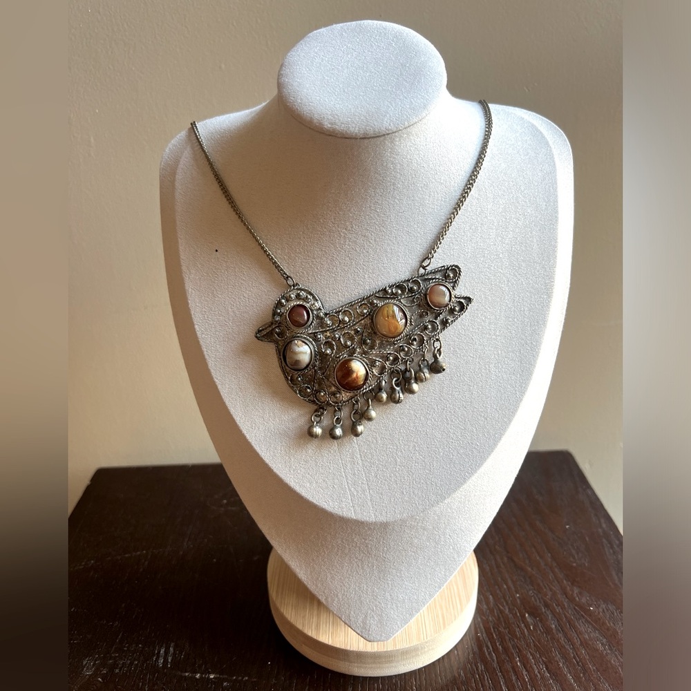 Vintage Brass Agate Duck Pendant